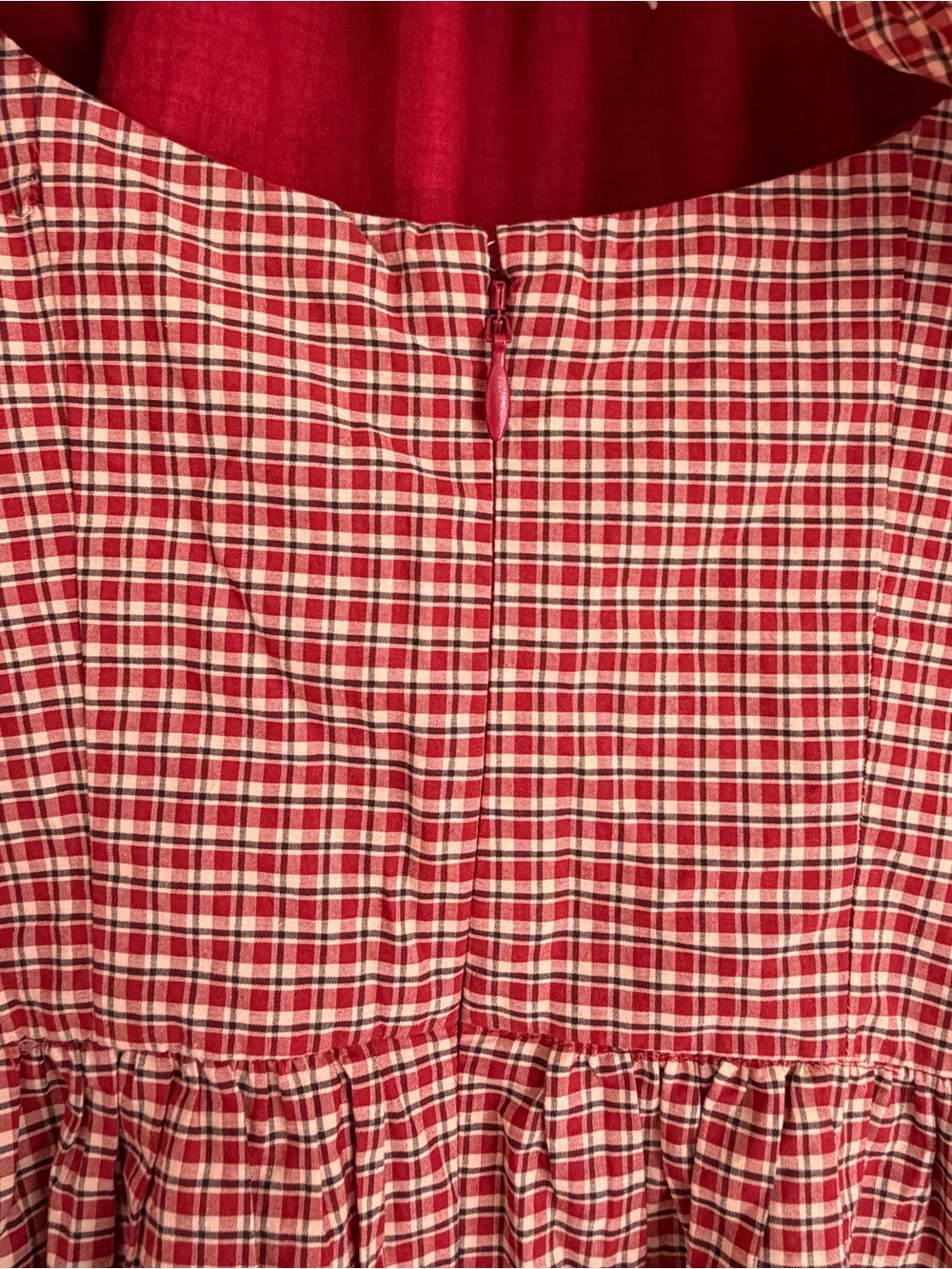 Madewell NWOT Red Gingham Embroidered Puff Sleeve Bow Back Midi Dress Size 10 - Picture 7 of 10